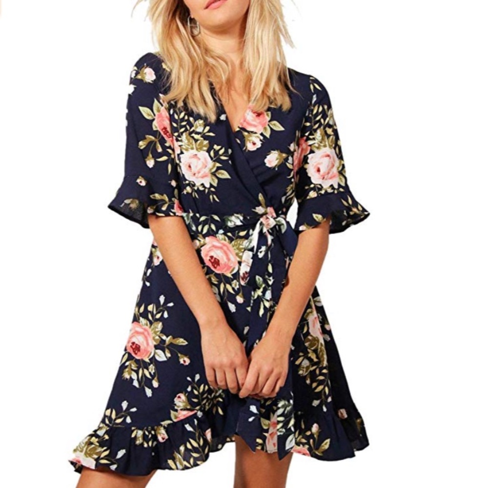 Rose Patterned Wrap Dress